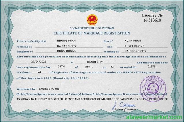 Vietnam marriage certificate PSD template
